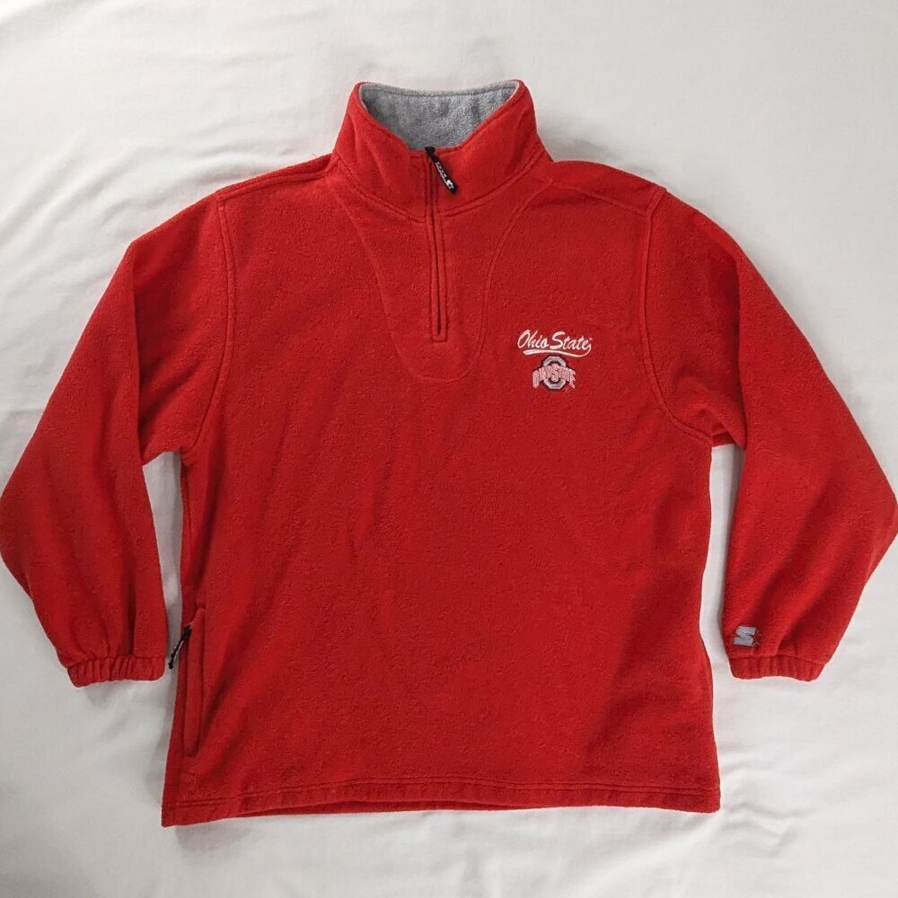 VTG Starter Ohio State University Fleece Quarter Zip Pullover Embroidered Logo